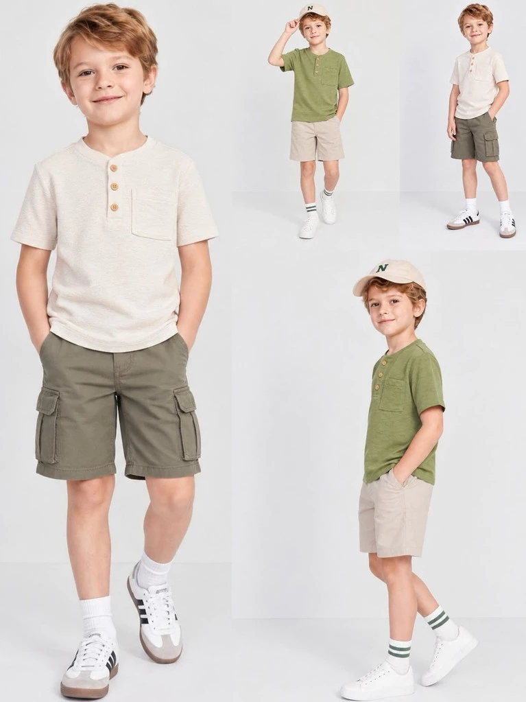 Kaos Lengan Pendek Anak Cowo OLN Boys Short-Sleeve Henley Pocket T-Shirt - 2851