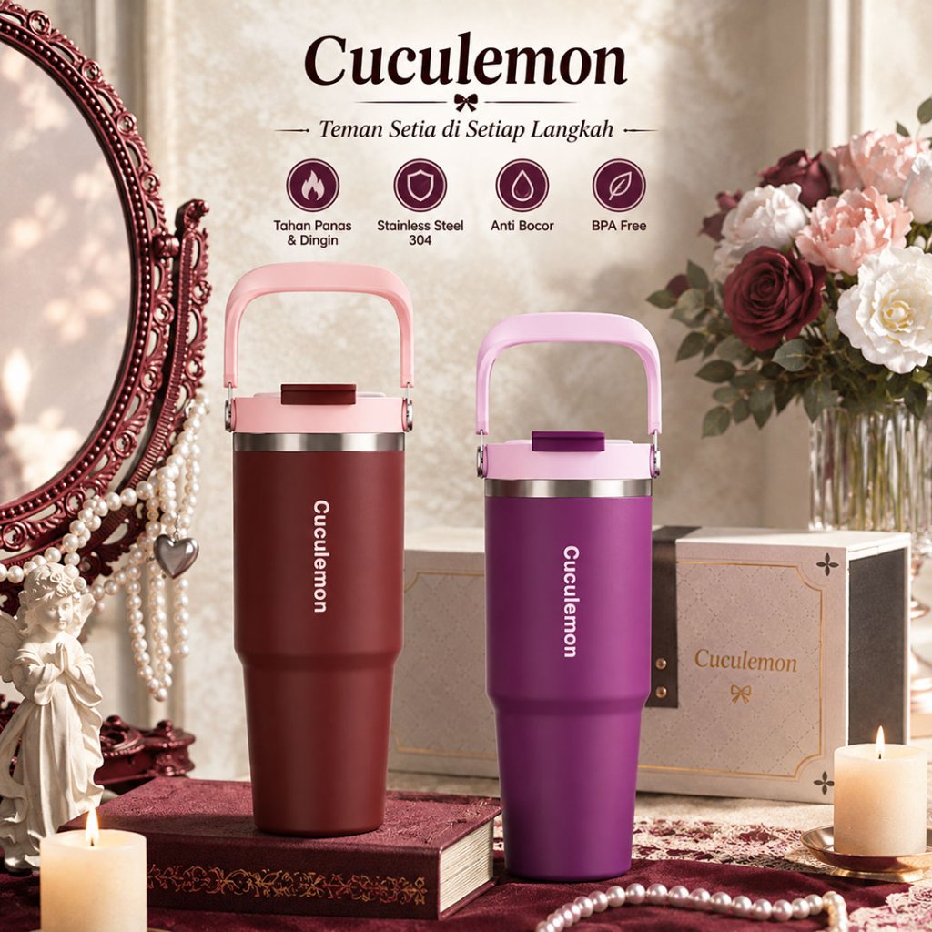 Cuculemon Tumbler 900ML Stainless Steel Vacuum Insulated Tahan Panas Dingin 24 Jam Botol Minum Kopi Aesthetic Anti Tumpah