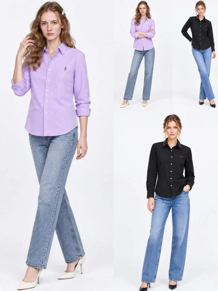 Kemeja Lengan Panjang Wanita PRL Women's Regular-Fit Long-Sleeve Shirt - 3442