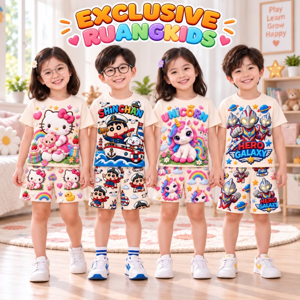 SPECIAL LIVE RUANGKIDSS Setelan Anak Full Print Unisex Baju Anak 1-7 Tahun Motif Hewan Lucu Kaos Celana Pendek