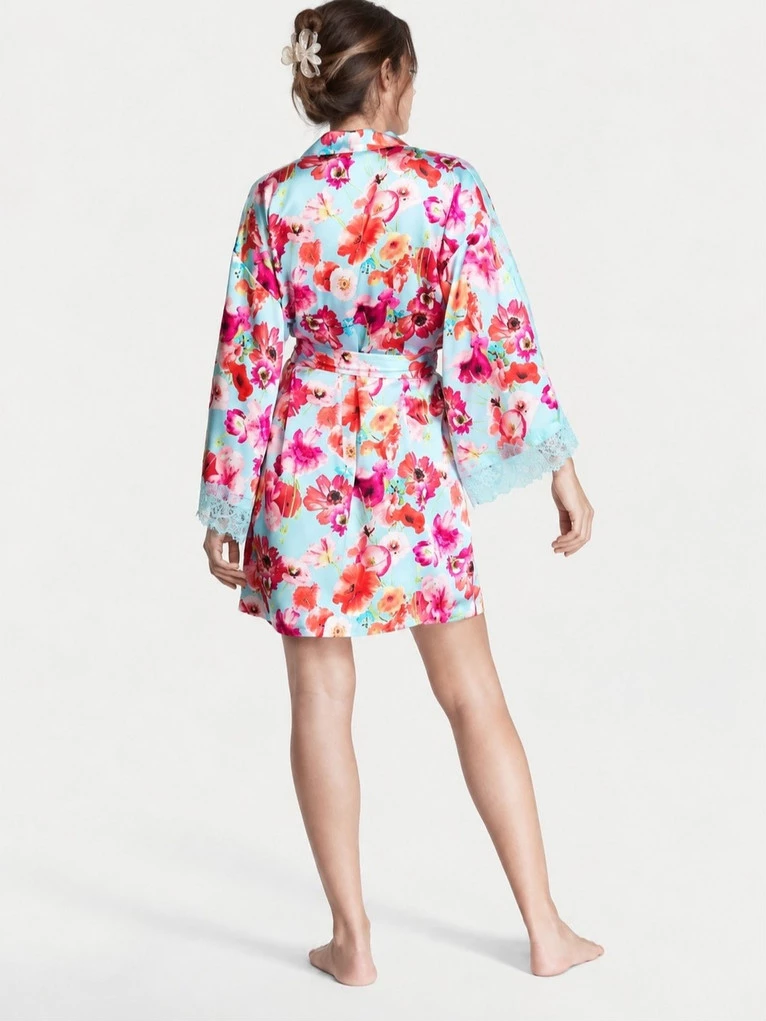 Kimono Dress Wanita VSS Women's Satin Robe With Lace Inset - VS-3405