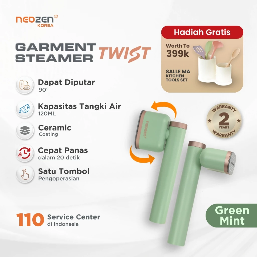 Neozen Garment Steamer Twist - Setrika Uap Mini Travel Portable Steam Iron Multifungsi Low Watt
