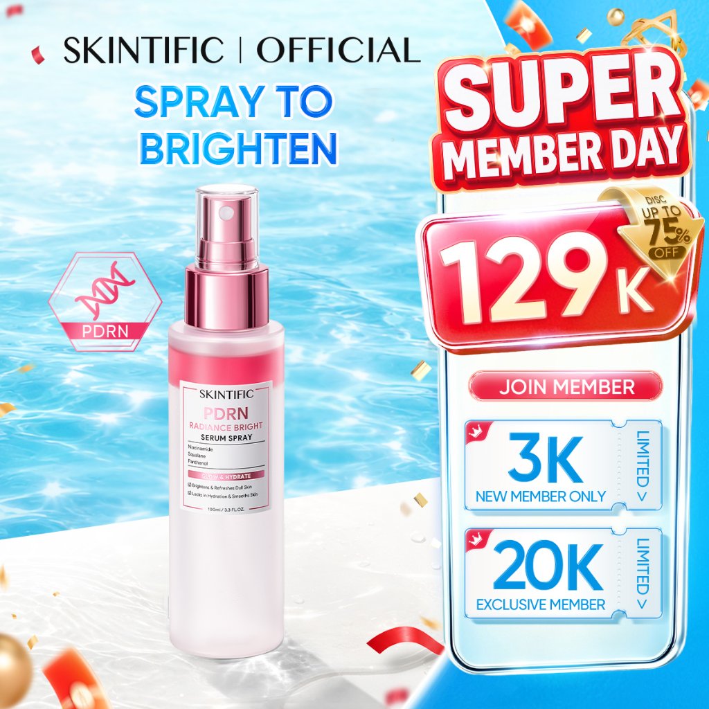 SKINTIFIC - PDRN Radiance Bright Serum Spray 100ml | Instant Glass Skin Kulit Glowing & Cerah dengan Niacinamide - Hydrating untuk Kulit Kusam dan Berminyak