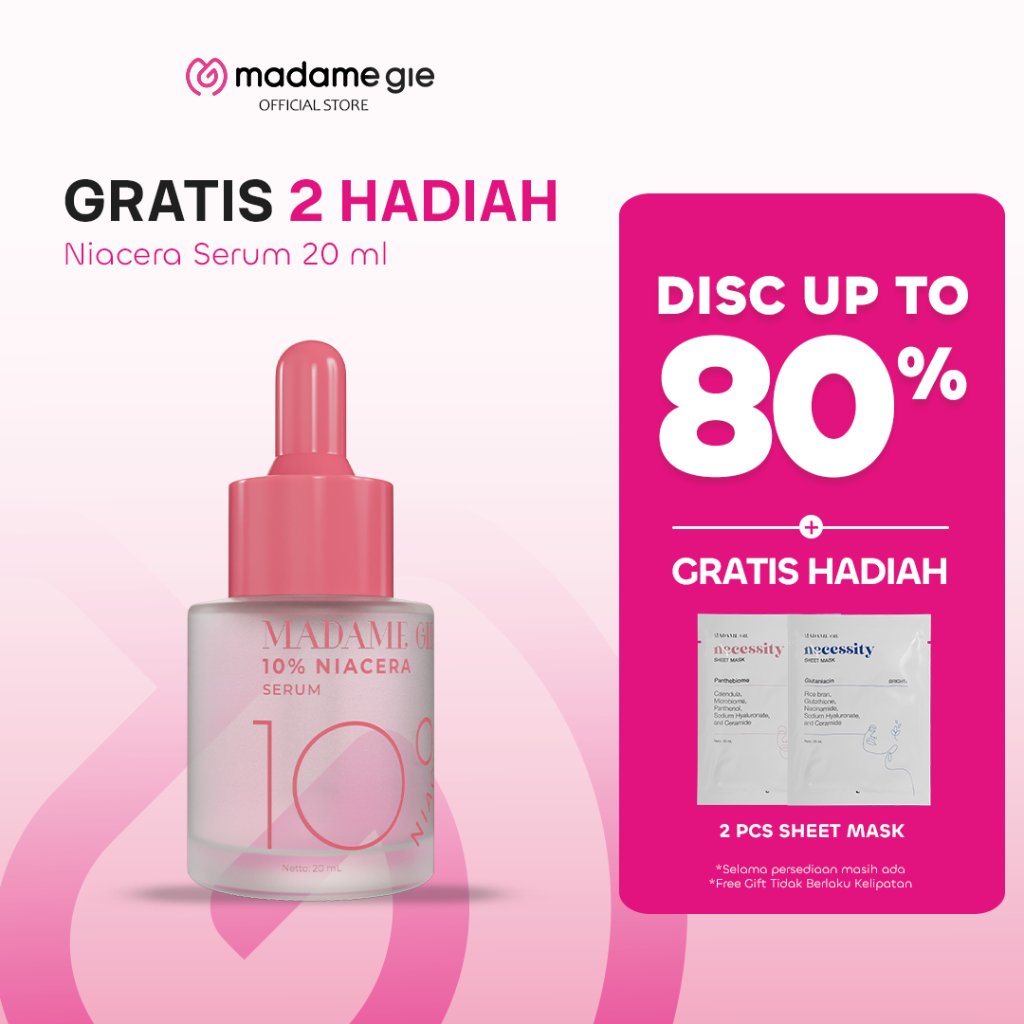 [GRATIS 2 HADIAH] Madame Gie 10% Niacera Serum 20ml - Skincare Serum 2X Brightening Agent & 4X Hydrating dengan 10% Niacinamide dan Ceramide | Serum Wajah Mencerahkan & Menyamarkan Bintik Hitam