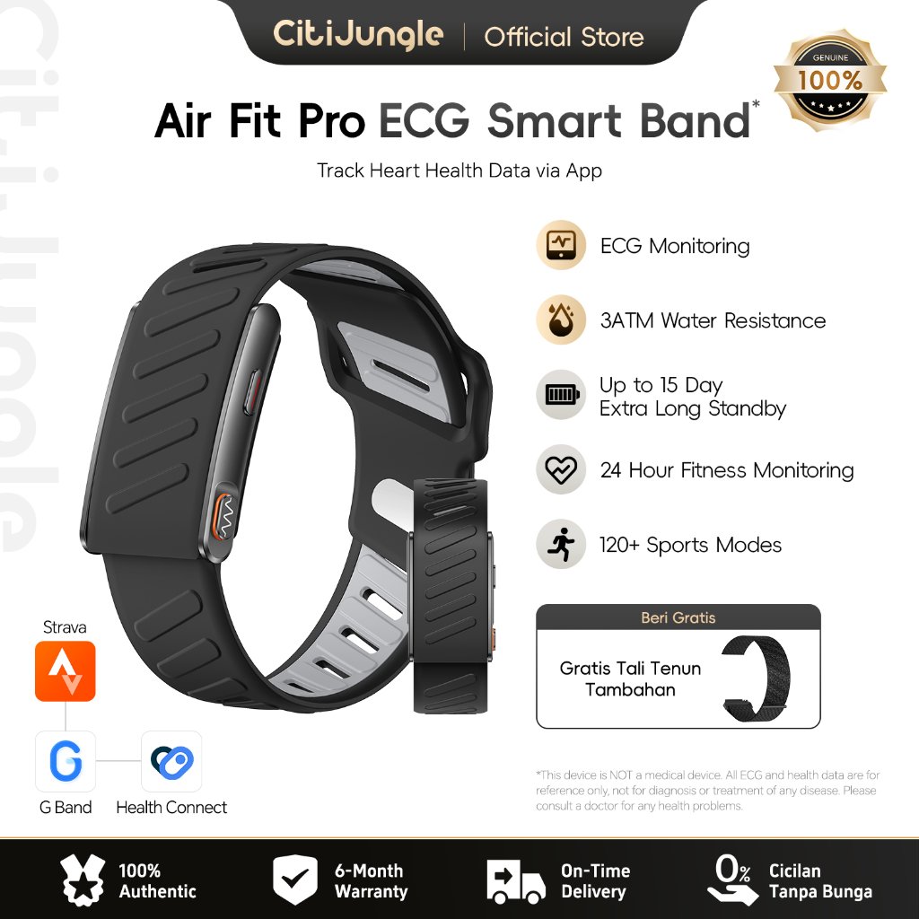 CitiJungle AirFit Pro ECG Smart Band Tanpa Layar AI Health Report HRV SpO2 Baterai 15 Hari 176 Mode Olahraga