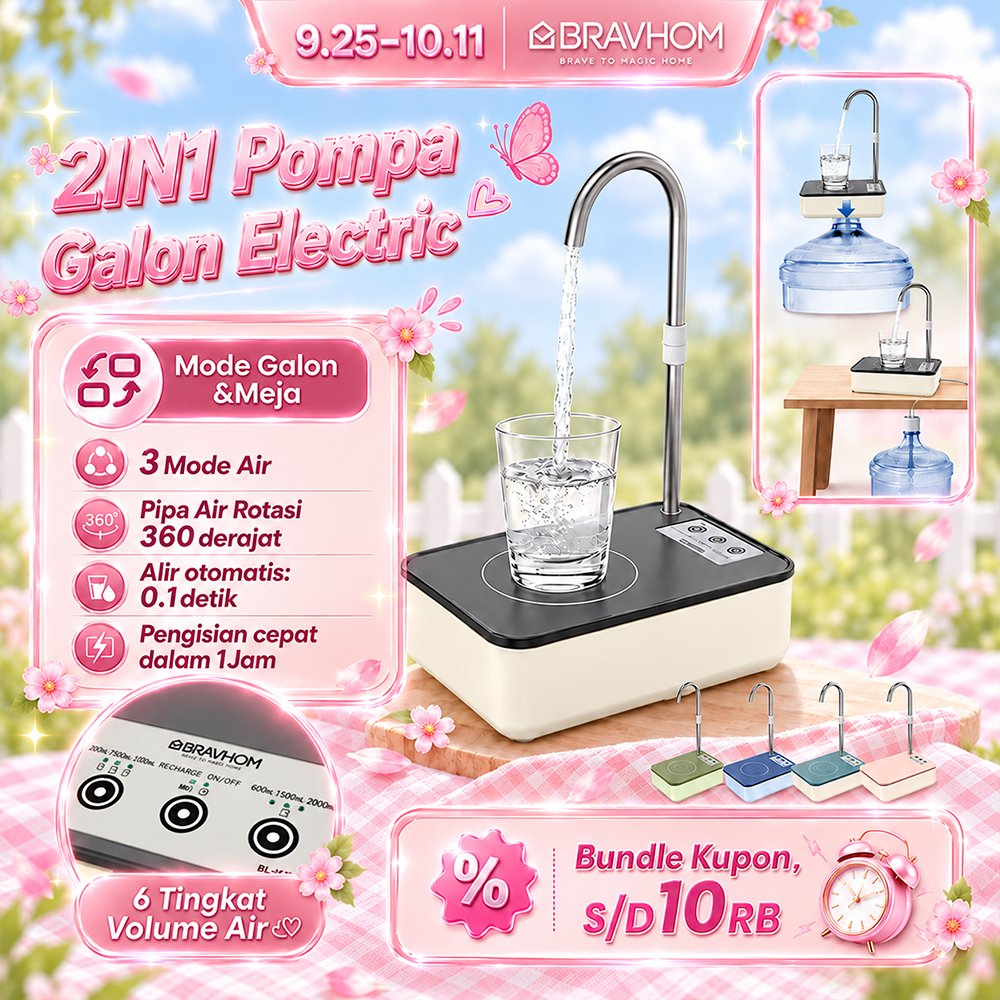 BRAVHOM Pompa Air Galon Elektrik 2in1 Pompa Galon Dispenser Air Rumah dan Luar Ruangan BL-WD13