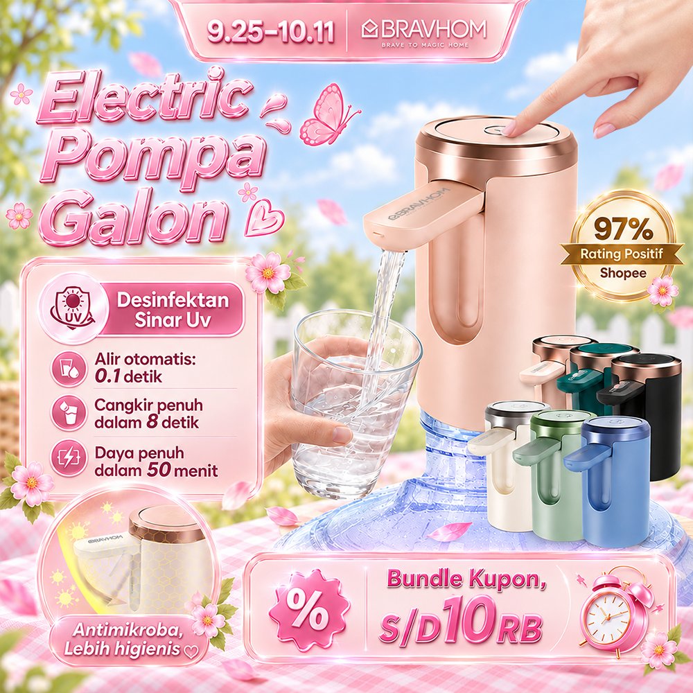 BRAVHOM Pompa Galon Elektrik Dapat Dilipat Desinfektan SinarUv Dispenser Air Galon Portable BL-WD02