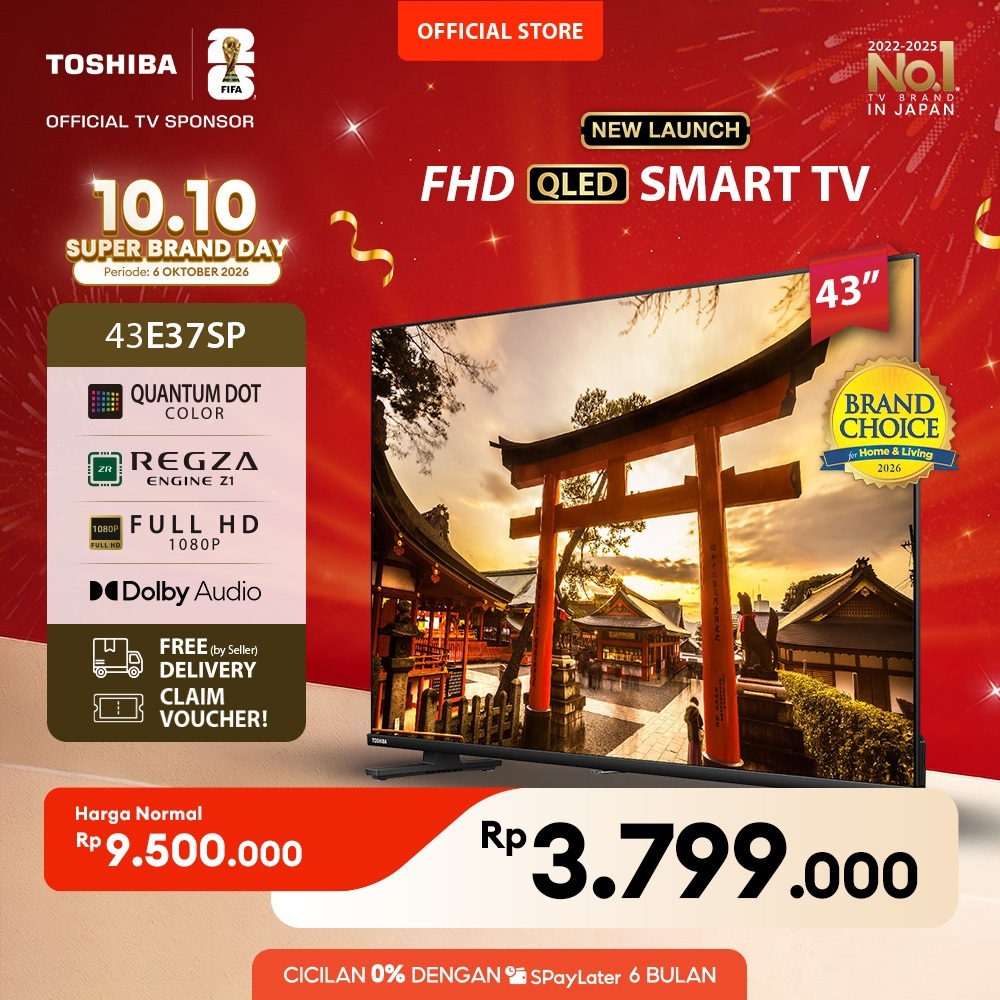 [KHUSUS ONLINE] Toshiba TV 43" QLED FHD Smart TV - Dolby Audio Netflix Disney+ Youtube Screen Sharing Remote Voice Control HDMI Bluetooth Digital WIFI - 43E37SP