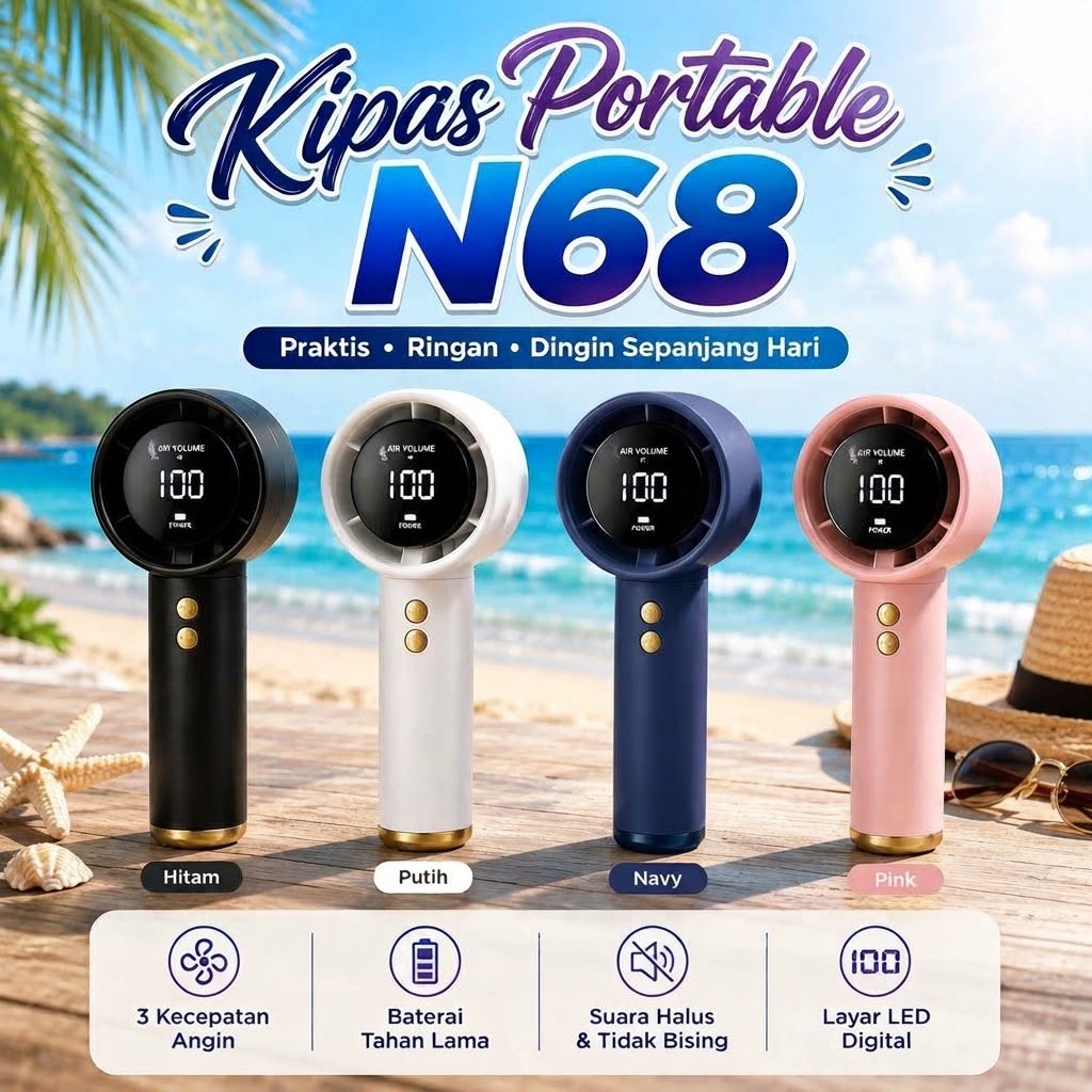 Jual N68 Kipas Angin Mini Portable USB Genggam Layar LED Angin Kencang ...