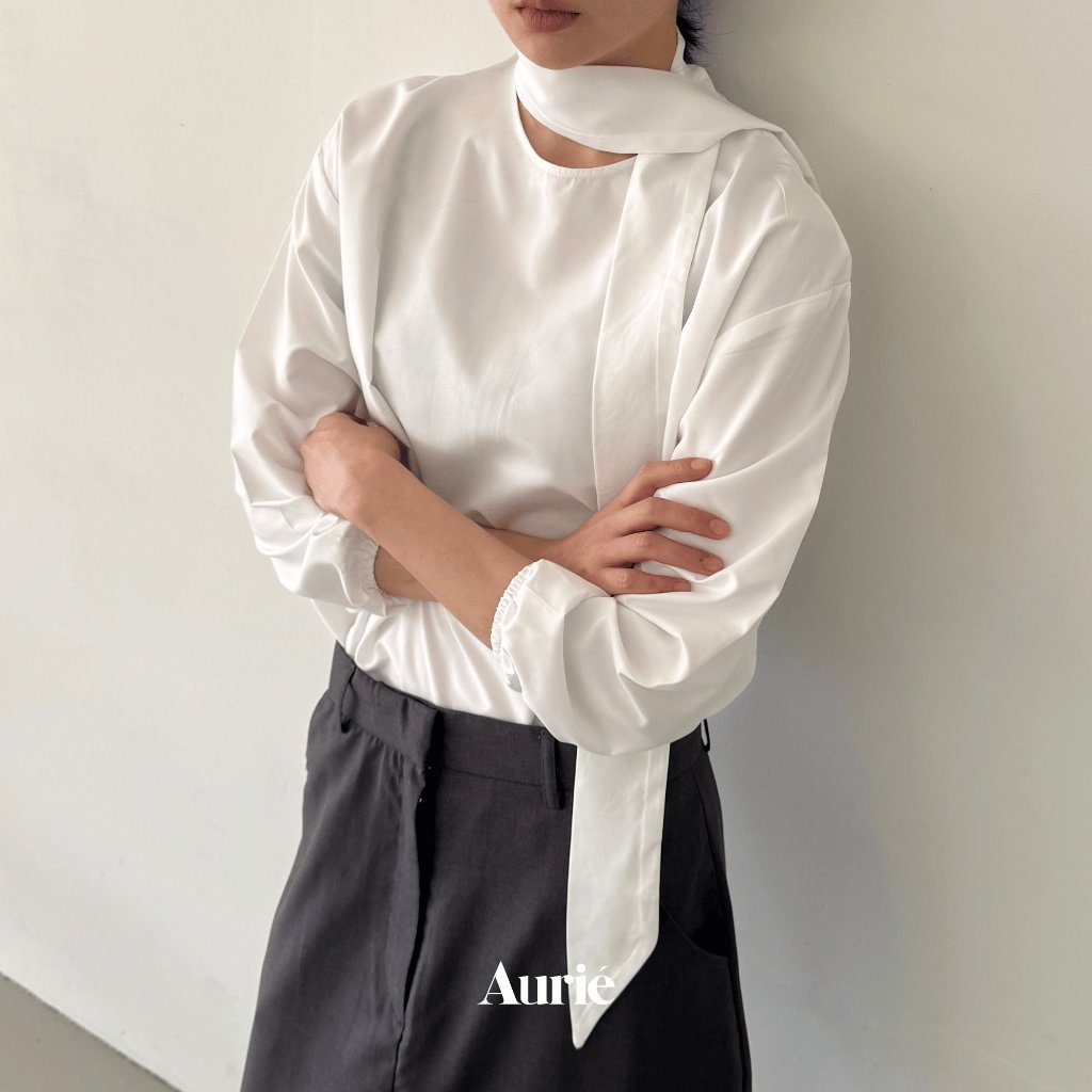 Jual AURIE - Korean Classic Tie Blouse White | Shopee Indonesia