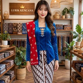 Jual setelan kebaya bludru kutubaru ( kebaya, rok plisket, selendang ...