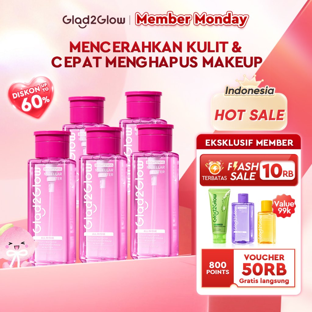 [HOT SALE]Glad2Glow Brightening Micellar Water 300ml Lembut Cepat Menghapus Makeup Mencerahkan Kulit Penghapus Waterproof Hapus Riasan Tahan Dan Tanpa Iritasi