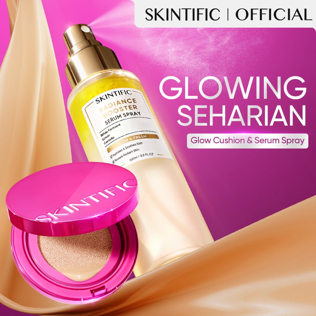 [HOT BUNDLE] SKINTIFlC - 2PCS Glow Makeup Set | Cover Glow Perfect Pink Cushion + Glowing Serum Spray