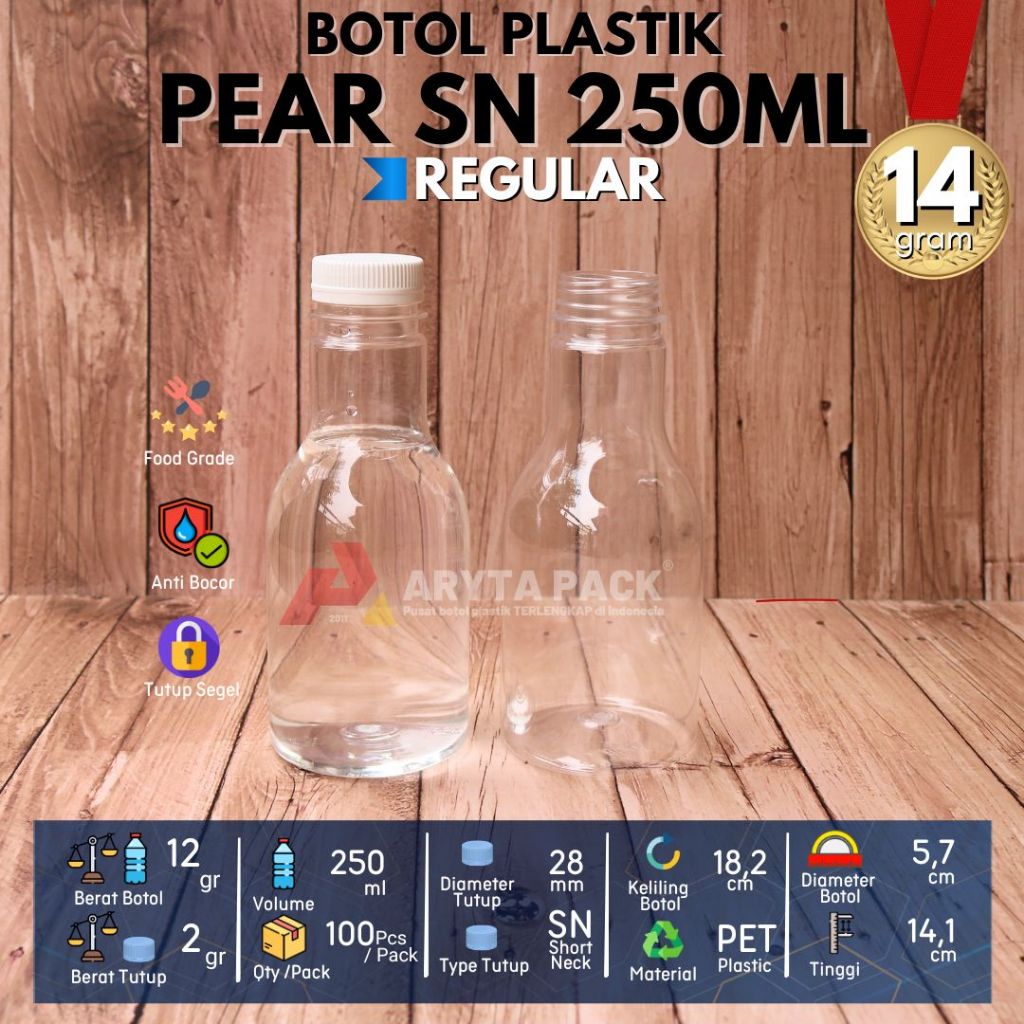 Jual Botol plastik PET 250ml pir pear minuman jus susu kopi tutup SN ...