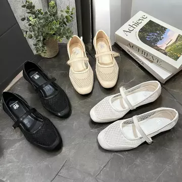 Sepatu Flat Wanita Flatshoes Wanita 2025 Motif Renda Jaring Korea Empuk