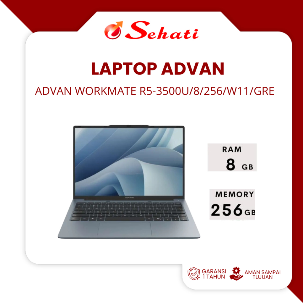 Jual Laptop ADVAN WORKMATE R5-3500U/8/256/W11/GREY 14