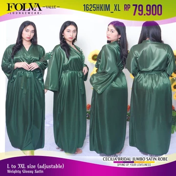 FOLVA Kimono Panjang Baju Tidur Wanita Satin 3XL Big Size Jumbo