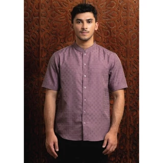 BLUEBUTTON Kemeja Pria Kemeja Koko Kerah Shanghai Polos Lengan Pendek Black