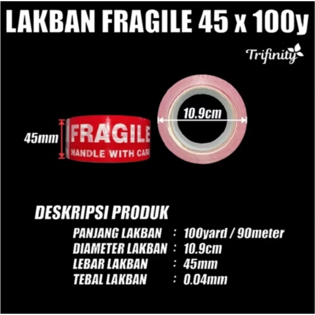 Jual Lakban Fragile Merah 45mm x 100 Yard - Selotip Perekat Handle With ...
