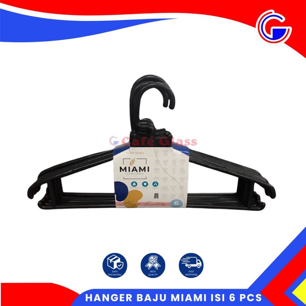 Hanger Baju Plastik Miami Isi 6 Pcs - Hanger Pakaian I Gantungan Baju Serbaguna I Hanger Miami Hitam
