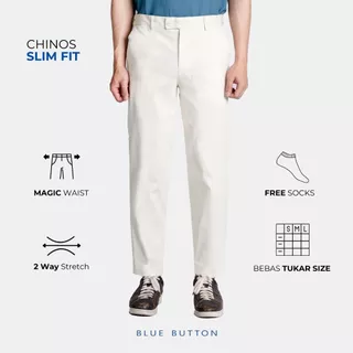 BLUEBUTTON Celana Putih Pria Celana Chino Celana Ankle Pants Slim Fit Ivory White