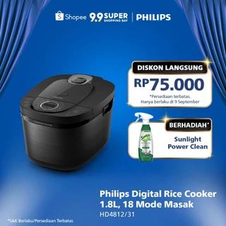 Philips Digital Rice Cooker Magicom 1.8 L - 3000 Digital Series HD4812/31 - Hitam - 18 Menu Masak - Anti lengket - FreshDefense Technology - 400 Watt