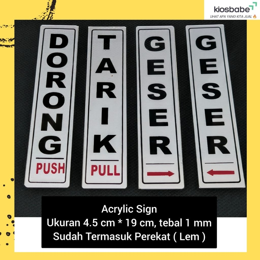 Jual Acrylic Sign Signage 4.5 x 19 cm Dorong Tarik Geser Kiri Kanan ...