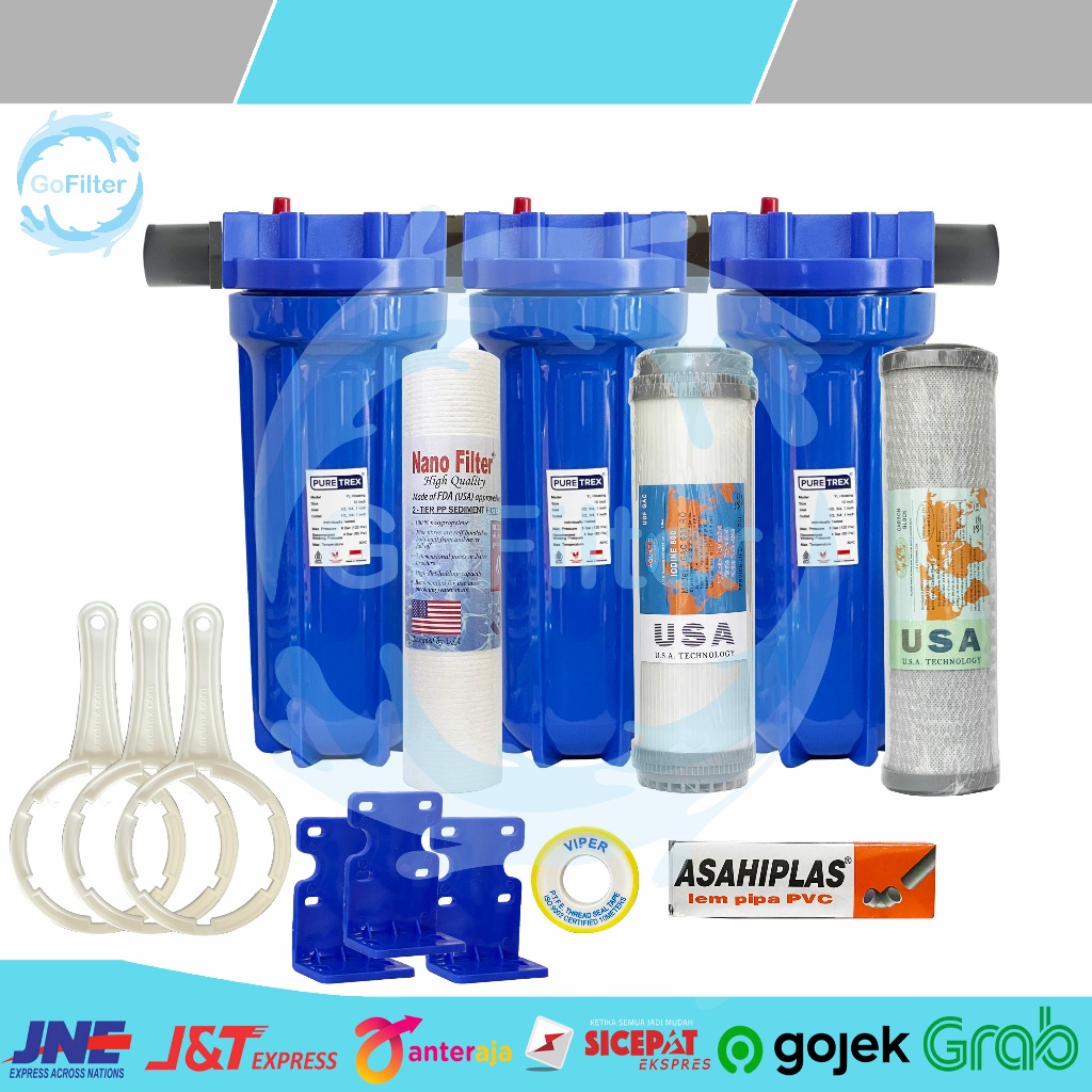 Jual PAKET FILTER AIR SIAP PAKAI 3 TAHAP AIR KOTOR, KERUH, SUMUR, PAM ...