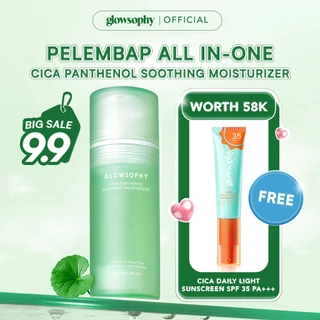 [ FREE SUNSCREEN ] Glowsophy CICA Centella Soothing Moisturizer Gel 100ml - Pelembab Wajah Ringan Kulit Berjerawat & Sensitif untuk Membantu Menenangkan dan Meredakan Jerawat Kemerahan dengan sensasi Calming Pengontrol Minyak  Krim Anti Jerawat