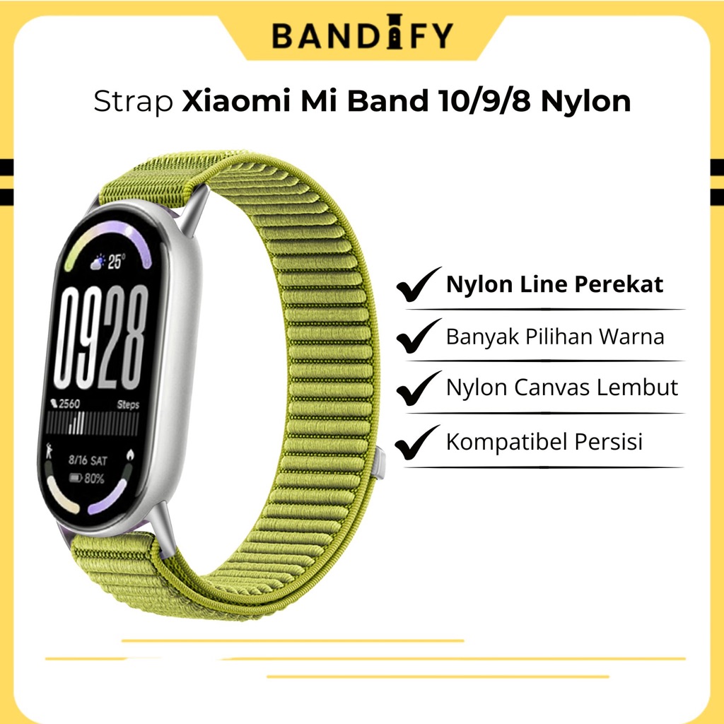 Bandify Nylon Canvas Strap Xiaomi Mi Band 10 9 8 Tali Pengganti Bahan Nylon Lembut