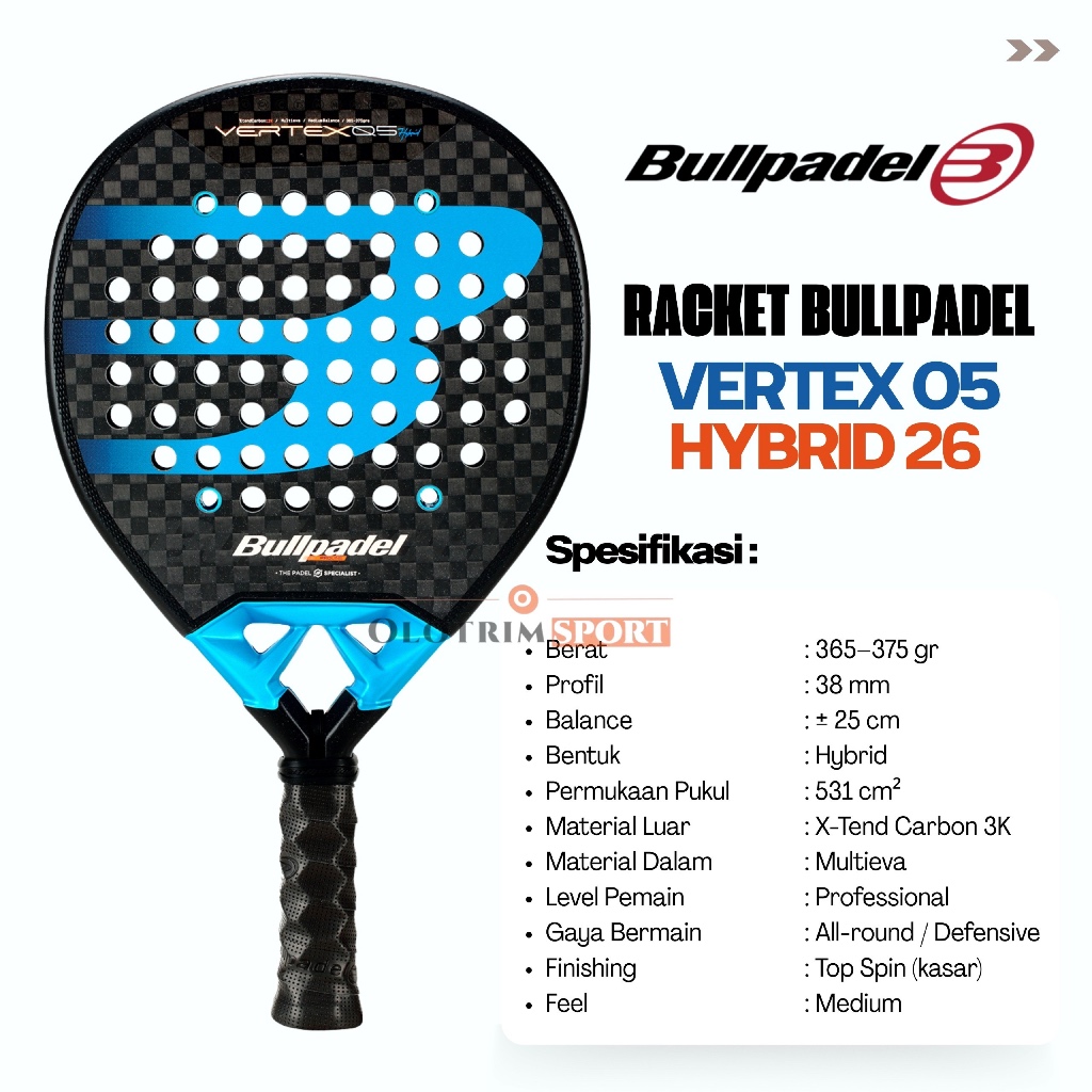 Jual BULLPADEL VERTEX 05 HYBRID 26 Racket Bull Padel. Raket Original ...