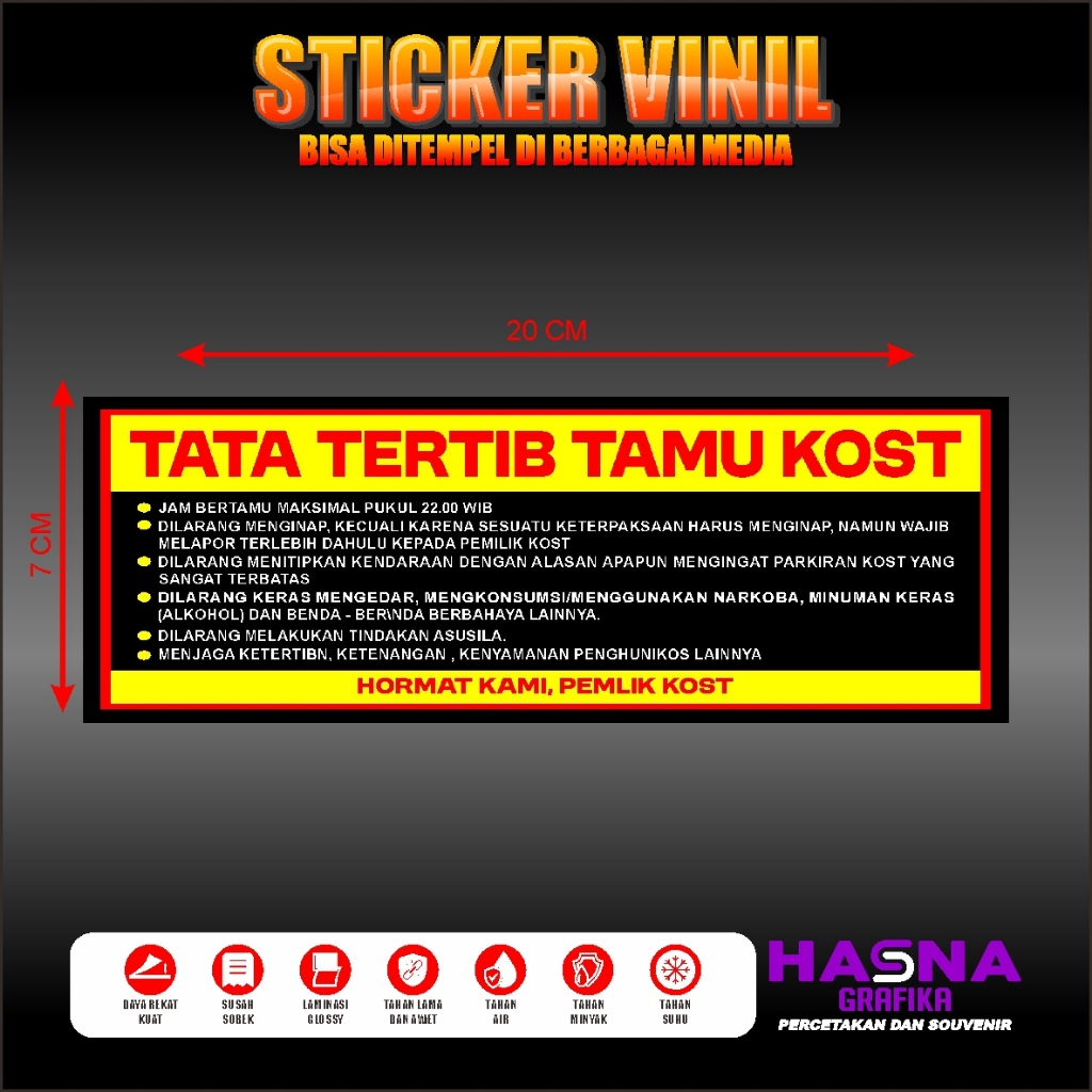 Jual STICKER INFORMASI KOST / STIKER TATA TERTIB KOSAN KOSTAN KOS DLL ...