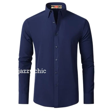 Kemeja Polos Biru Denim Kemeja Formal Kemeja Dark Blue Polos Pria Lengan Panjang Baju Kerja Pria