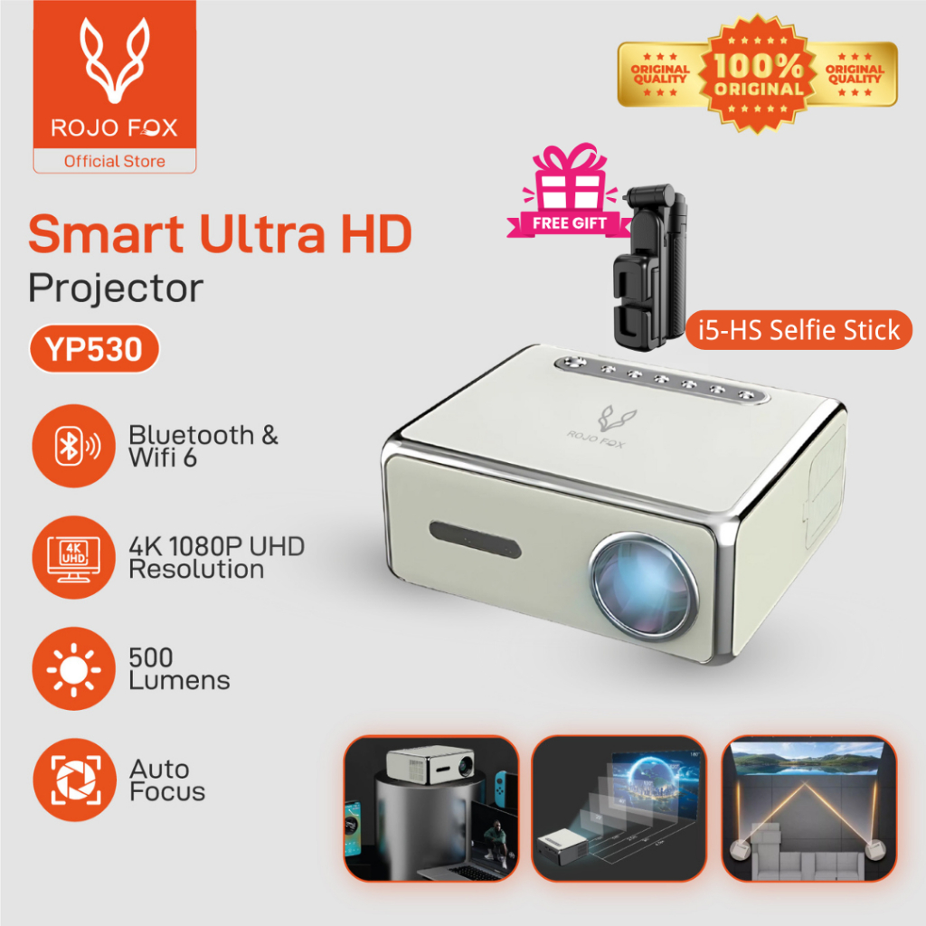 Jual ROJO FOX Proyektor Android Mini Smart YP530/K2N | 4K Full HD ...
