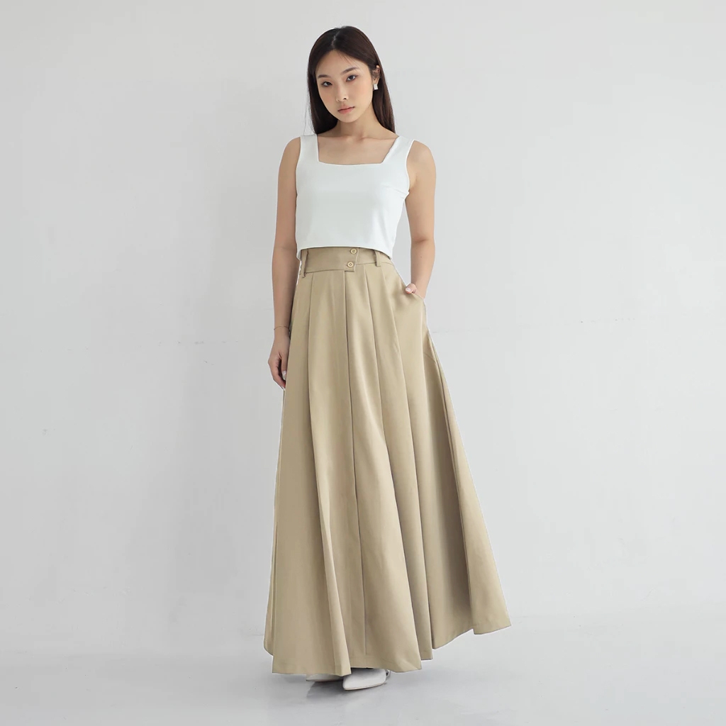 Jual Larisa - Flowy Skirt Rok Wanita Rempel A Line Maxi Wanita Panjang ...