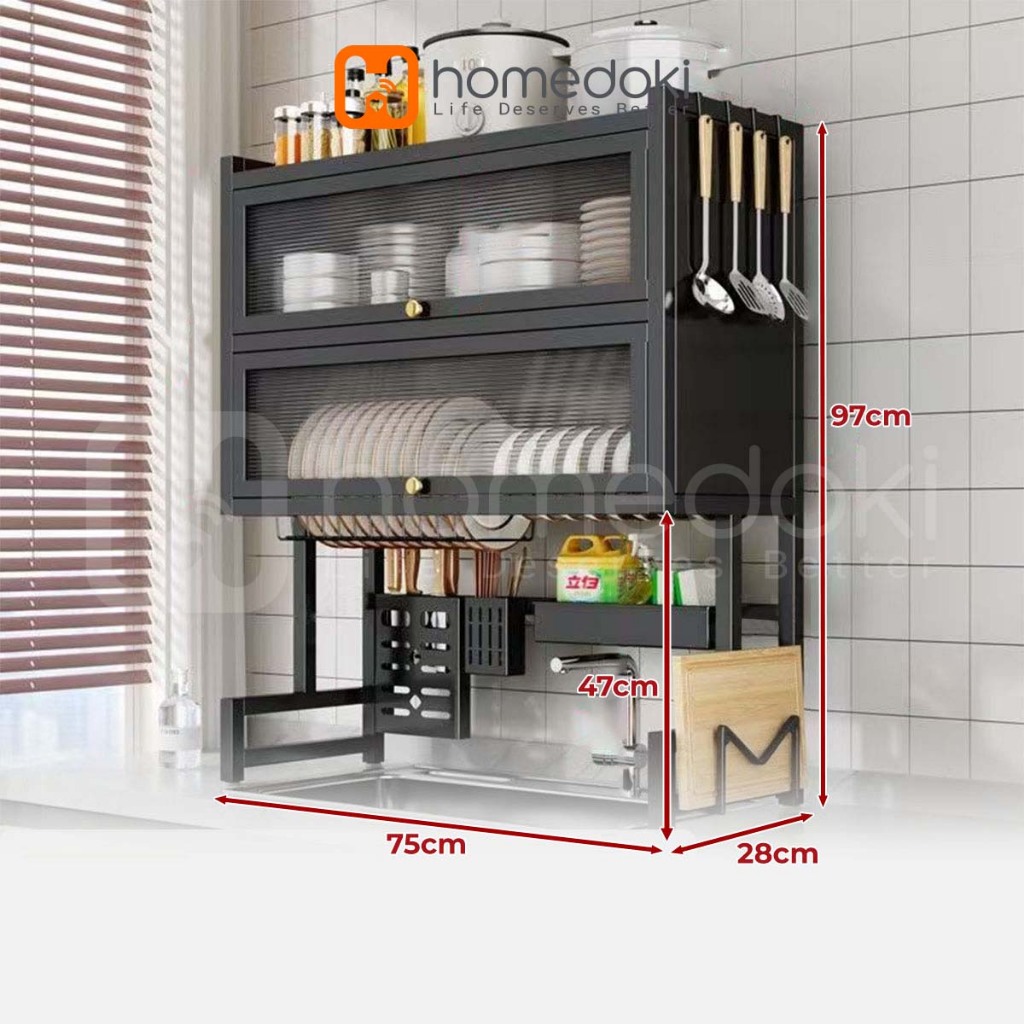 Homedoki Rak Piring Wastafel Dapur Stainless Steel Multi-fungsi Dengan Penutup T - foto 2