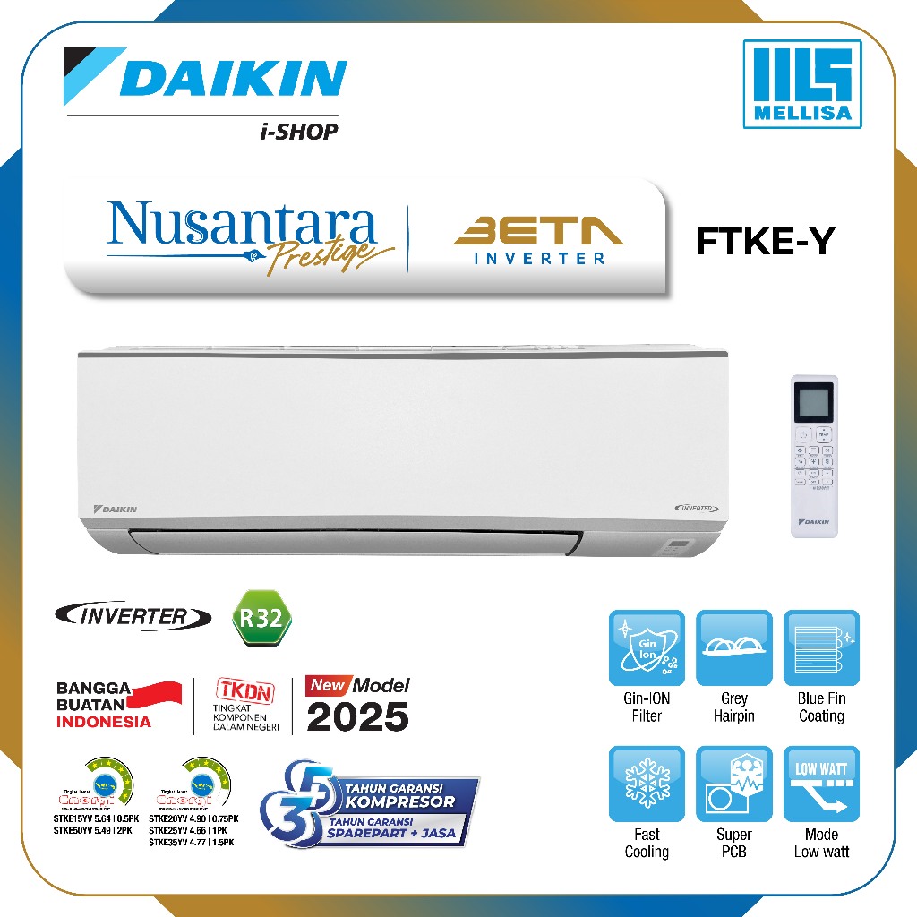 Jual AC Daikin Beta Inverter 1/2 PK FTKE15YV | Shopee Indonesia