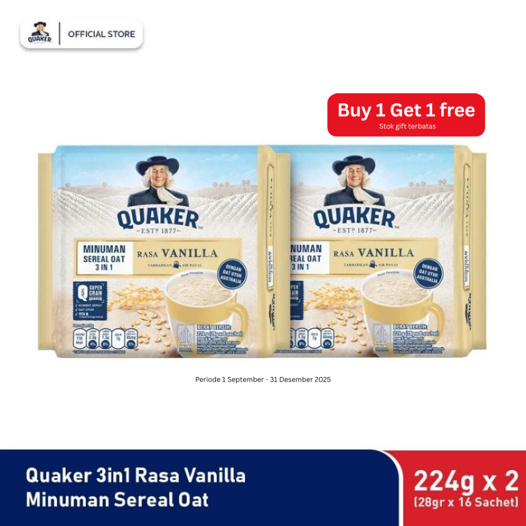 Jual Buy 1 Get 1 [Near ED] Quaker 3in1 Vanilla Minuman Sereal Oat 224gr ...