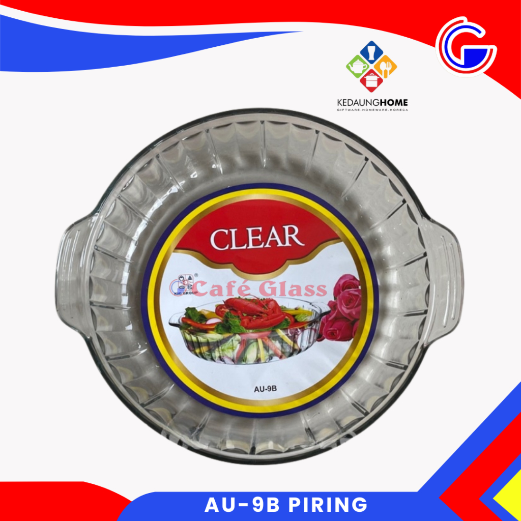 Loyang Kaca Bulat Untuk Oven - Piring Kaca Transparan + Pegangan - Loyang Au-9B Kedaung