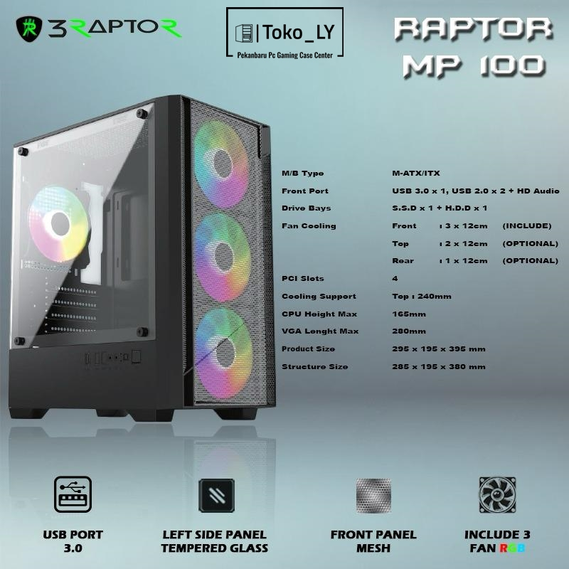 Jual Casing Gaming Raptor MP 100 - Free 3 Fan RGB + USB 3.0 | Shopee ...