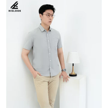 Kemeja Pria Oxford Premium HISLOOK – Slim Fit Lengan Pendek Polos Biru Muda Kemeja Casual
