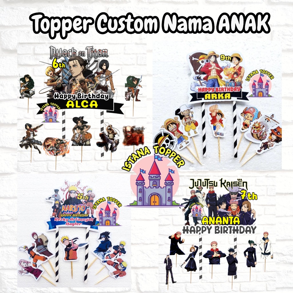 Jual Topper CUSTOM NAMA Tema One Piece, Naruto, Jujutstu Kaisen, Attack ...
