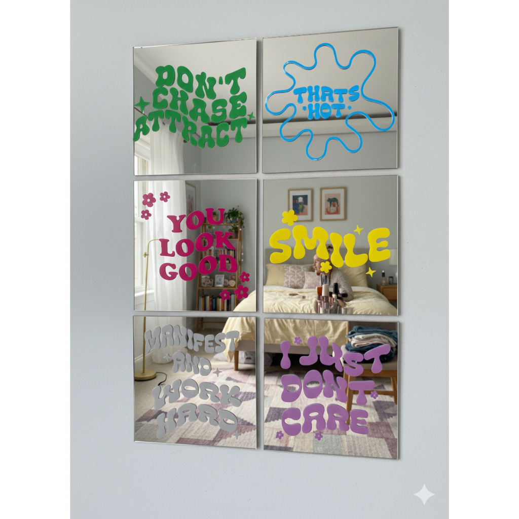 Cermin Quotes Kekinian | Cermin Dinding Aesthetic Quotes | Kaca Cermin Motivasi Hiasan Dinding Kamar Tidur | Wall Mirror Decor Korean Style Y2K
