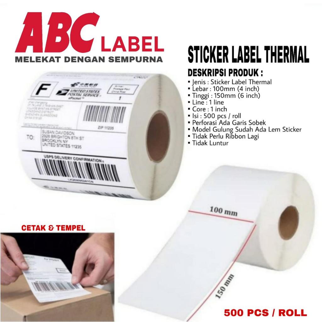 Jual STIKER LABEL THERMAL 500LEMBAR UKURAN 100X150MM LABEL STICKER AWB ...