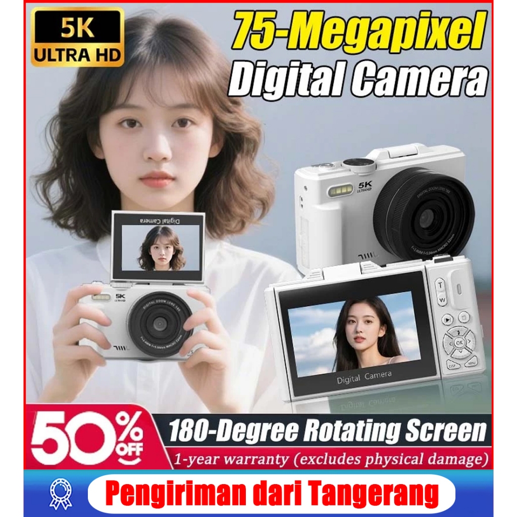 Jual TEEKA 75MP 5K Digital Camera Wifi 18X Zoom 180° Flip Selfile ...