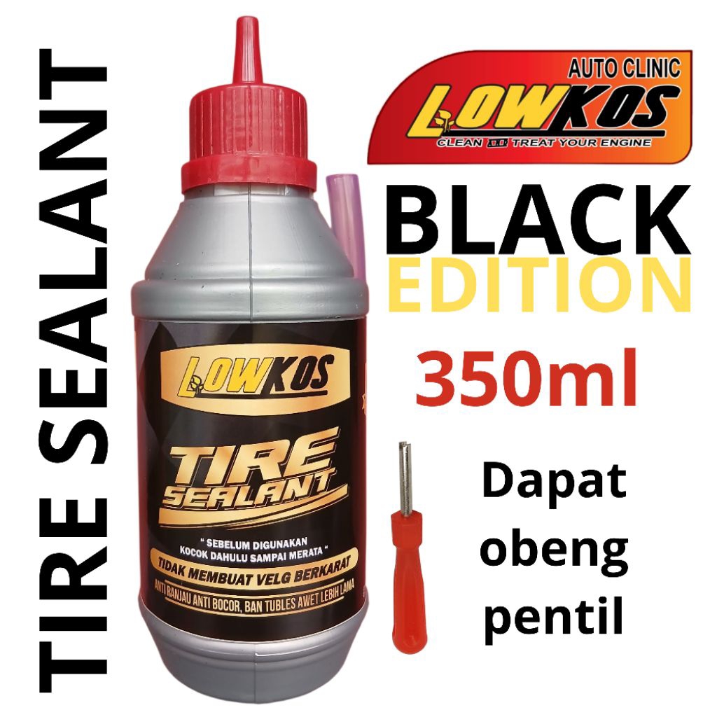 Jual LOWKOS Cairan Tubles 350ml Black Edition Tire Sealant Anti Ranjau ...
