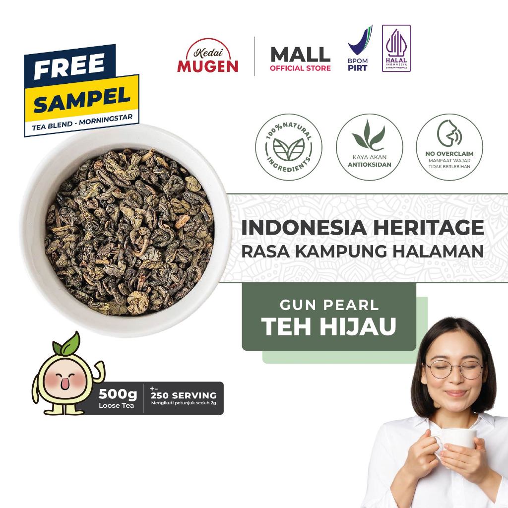 Jual Teh Hijau Original 100% Asli/ Green Tea Gun Pearl Kedai Mugen 500g ...