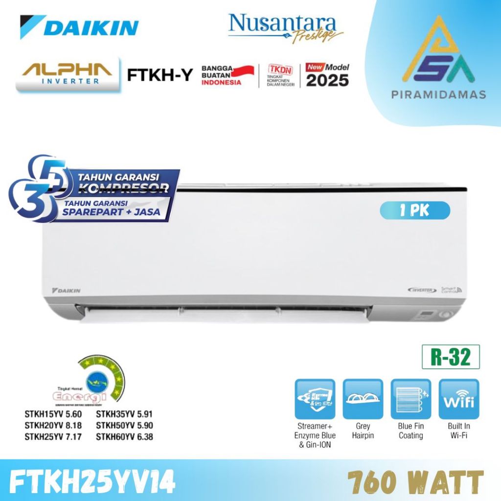 Jual AC INVERTER 1 PK DAIKIN - ALPHA INVERTER FTKH25YV14 - Hemat ...