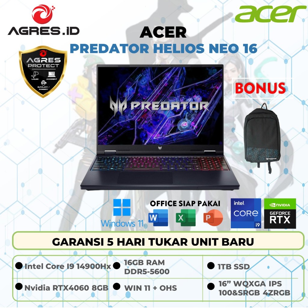 Jual Acer Predator Helios Neo 16 Intel Core I9 14900HX RTX4060 8GB ...