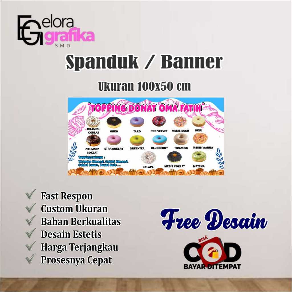 Jual Spanduk Banner Ukuran 100x50 Cm Varian Toping Roti & Donat Biru ...